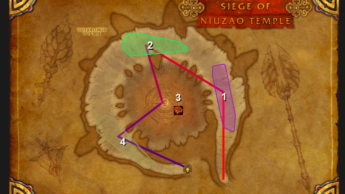 Siege of Niuzao Temple route for Challenge Mode in Mists of Pandaria Classic.