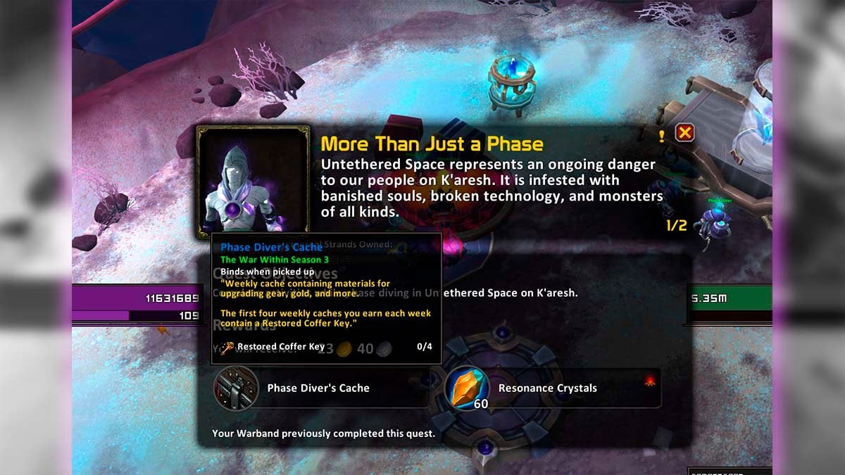 Phase Diving weekly quest with rewards.