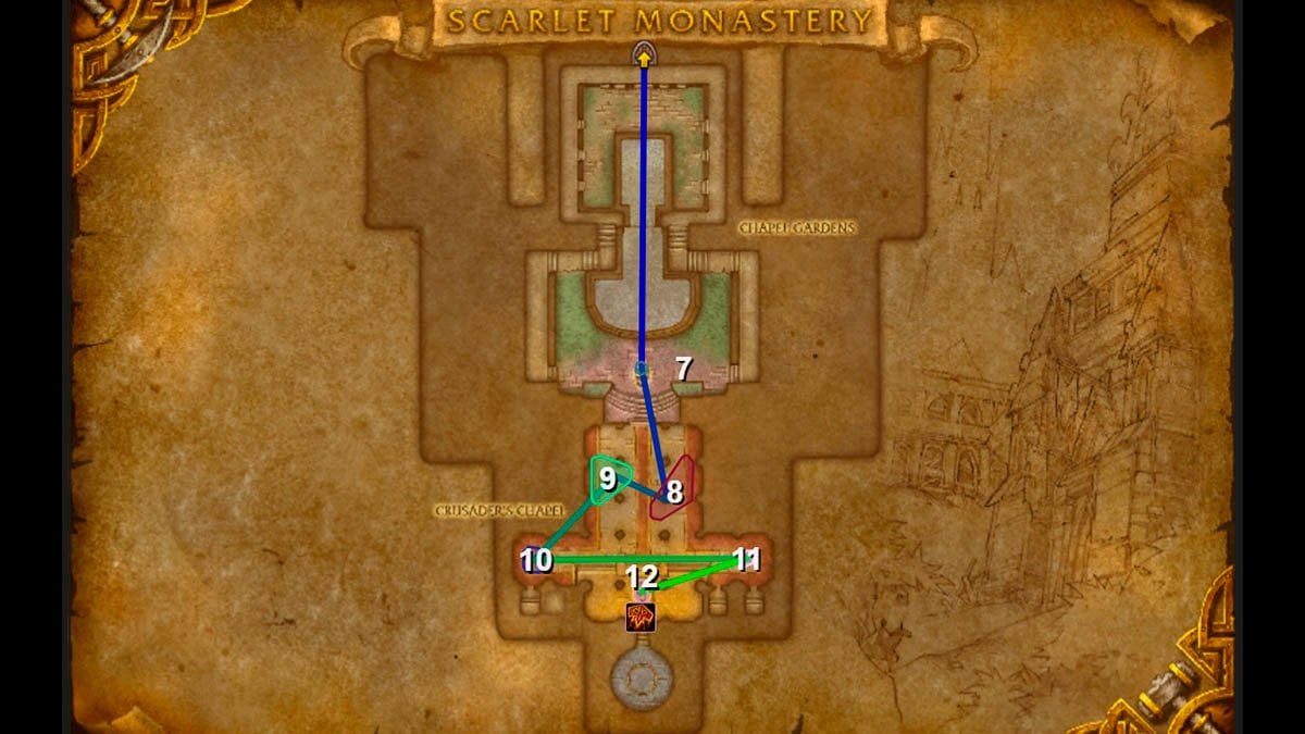 Scarlet Monastery route for Challenge Mode in MoP Classic.