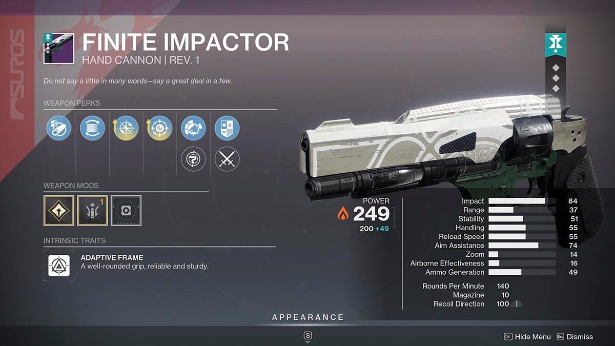 Finite Impactor Iron Banner weapon Destiny 2.