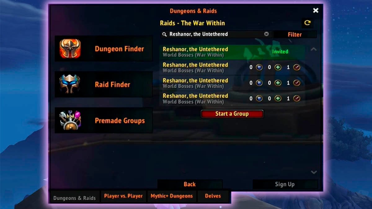 Dungeon and raid finder in WoW War Within.