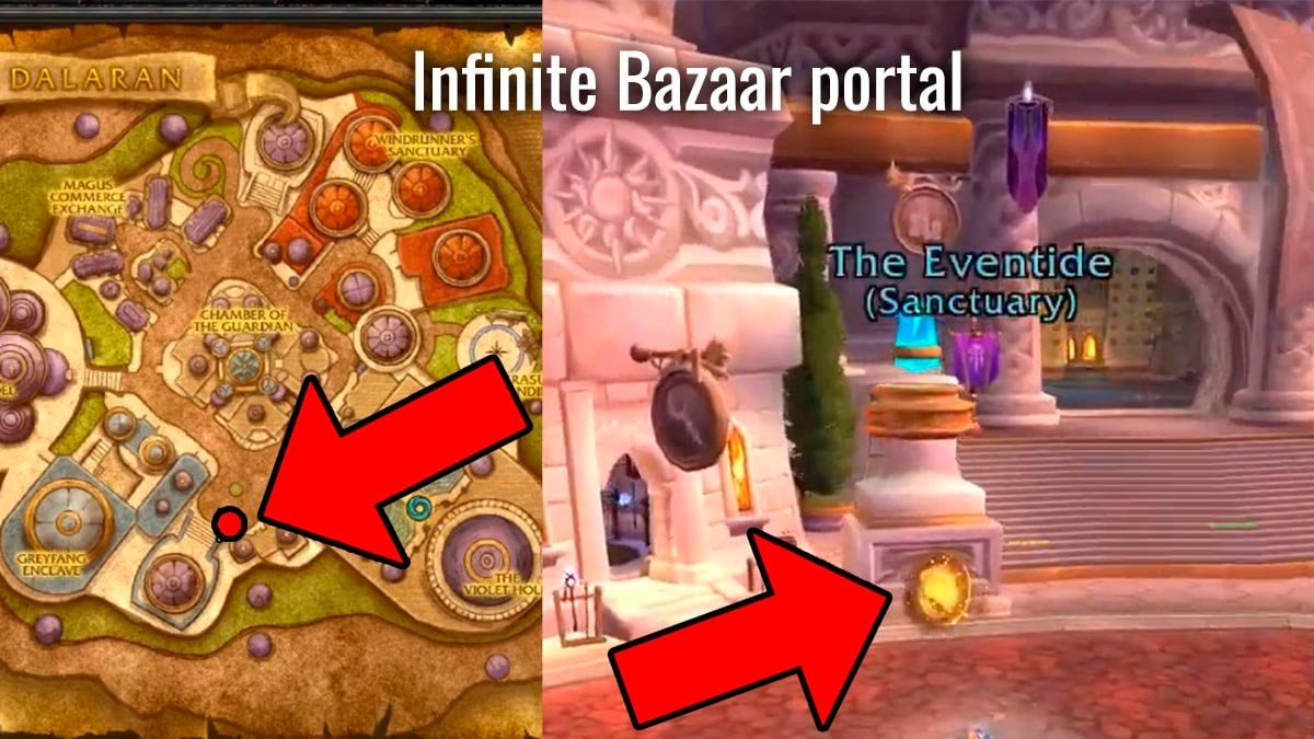 Legion Remix Infinite Bazaar portal location in Dalaran.