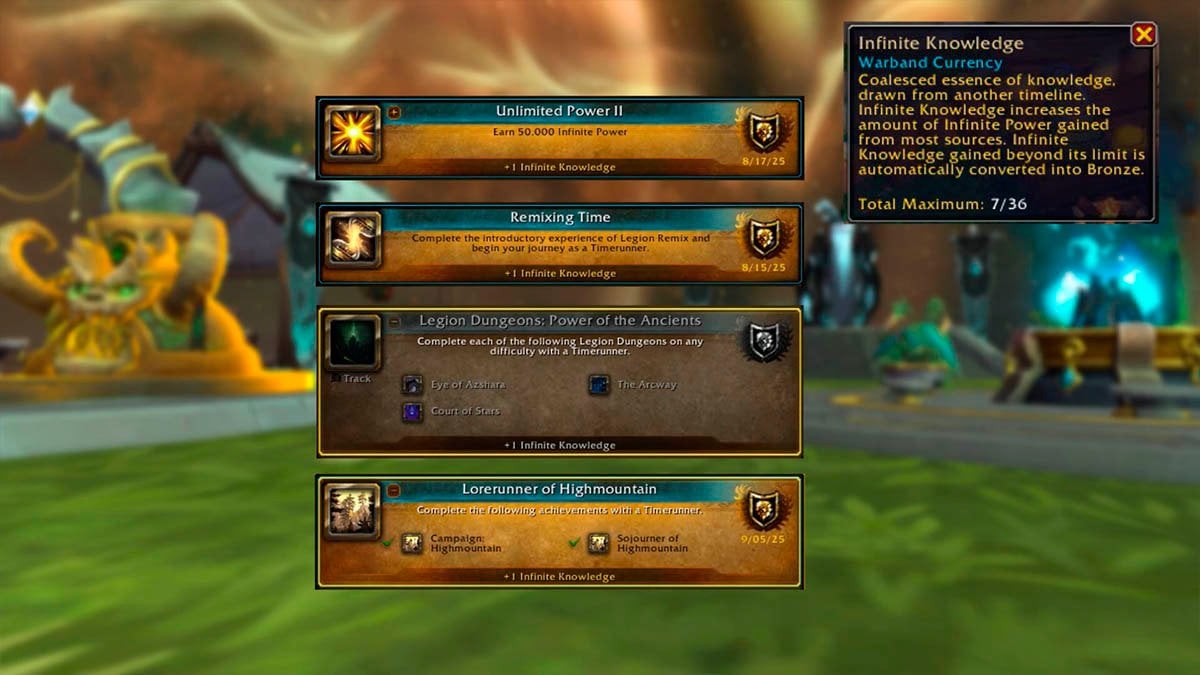 Infinite Knowledge sources and achievements Legion Remix.