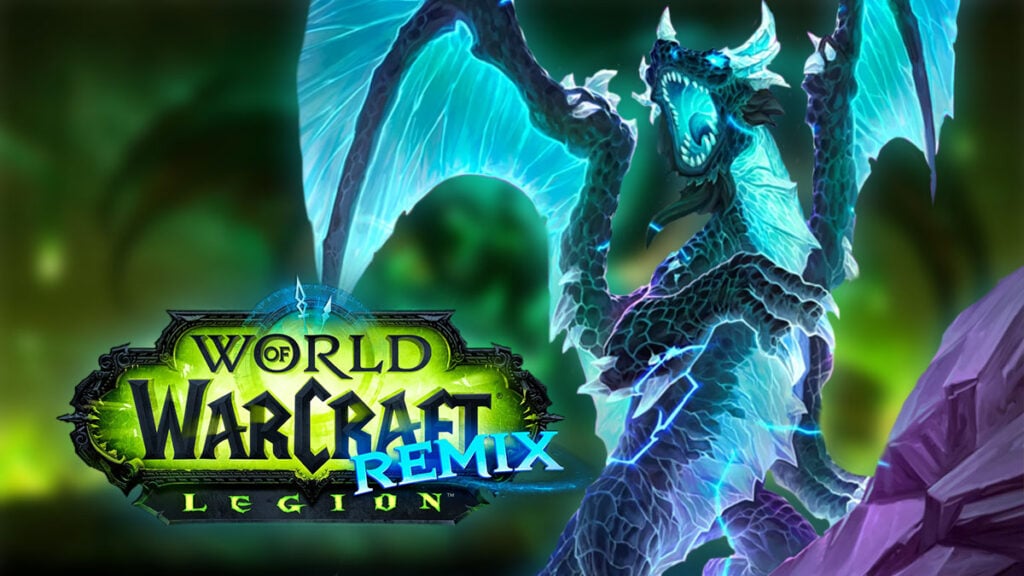 A member of Infinite Dragonflight next Legion Remix logo.