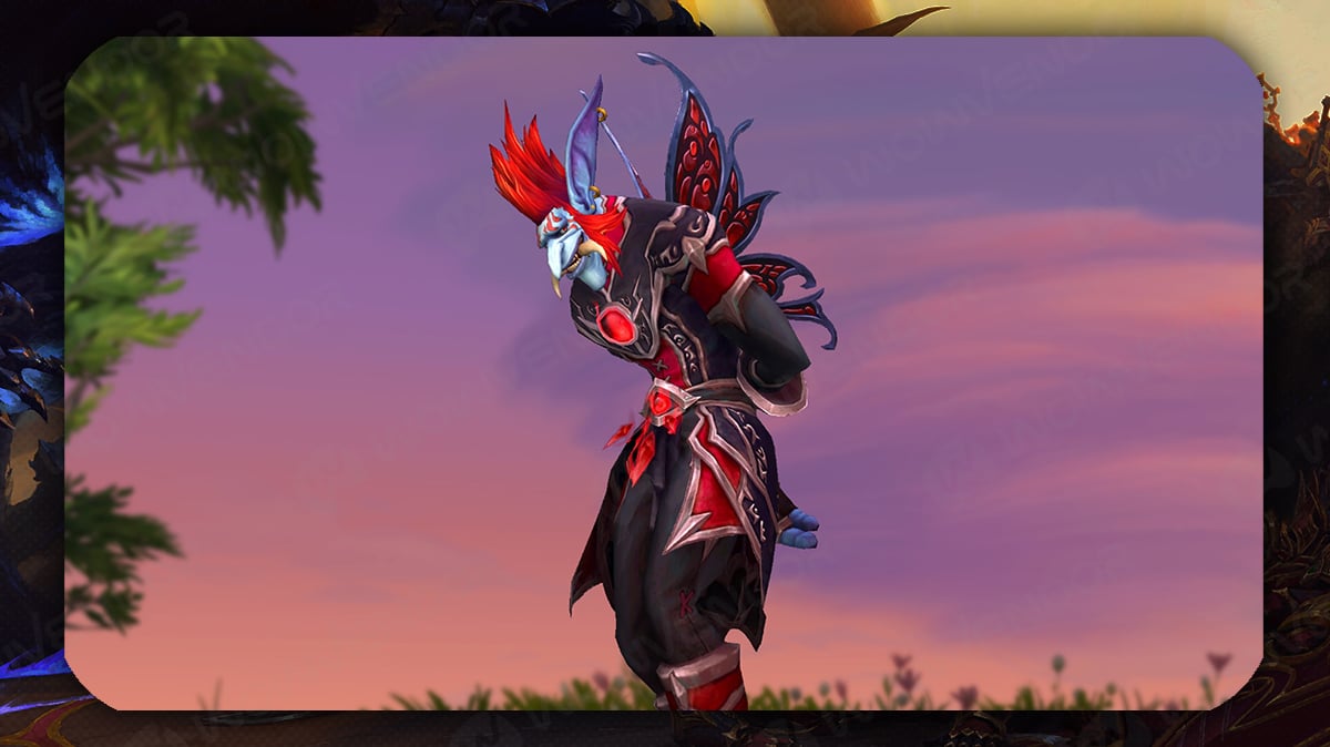 Midnight Trading Post Wings of the Blood Monarch transmog showcase.