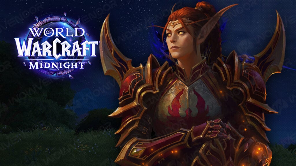 Liadrin looking at Midnight logo.