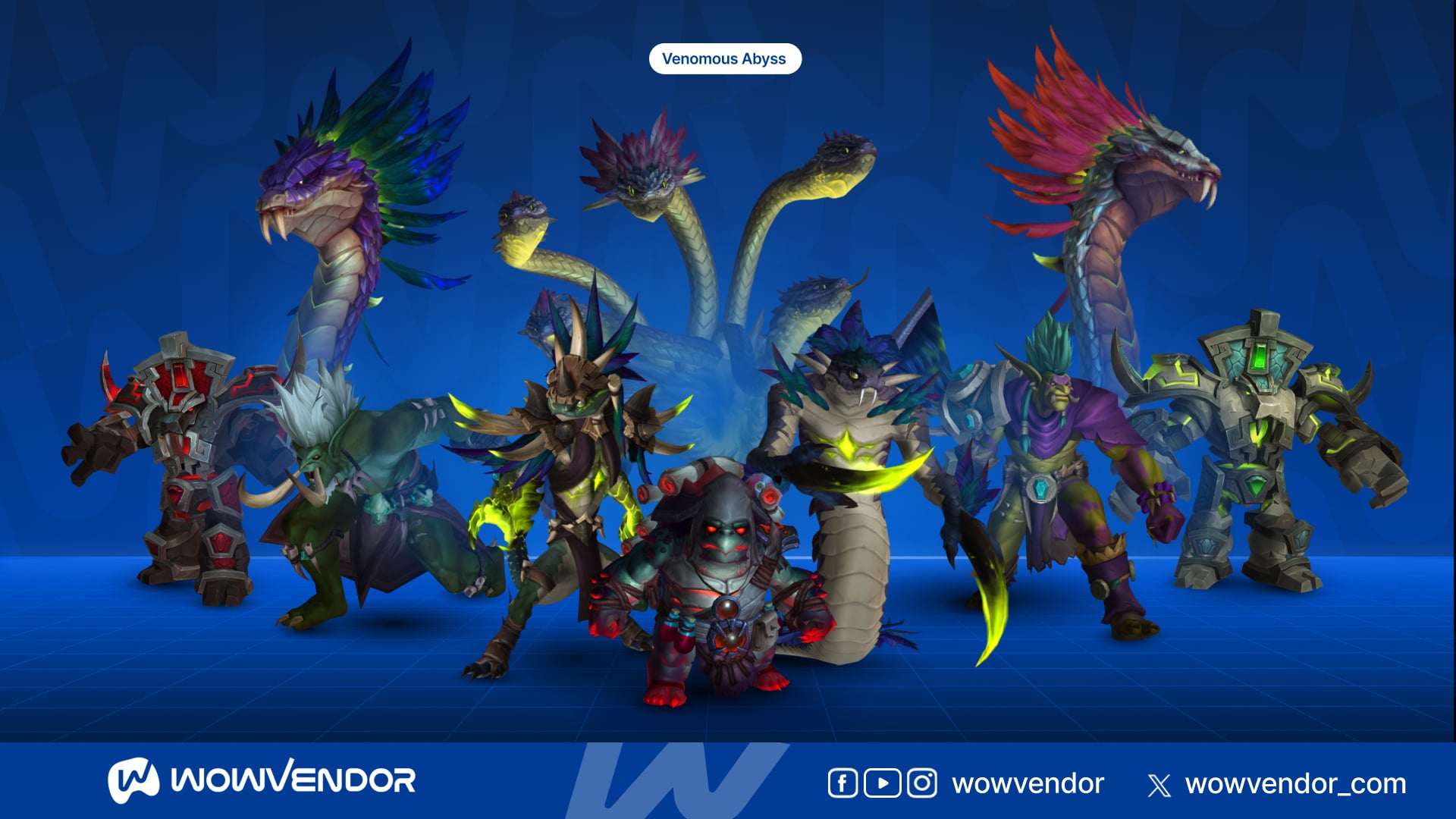 Artwork featuring every boss encountered in the Venomous Abyss raid