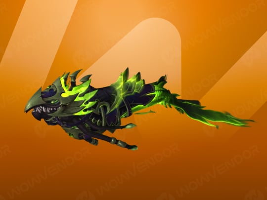 Hexflame Reaver mount in World of Warcraft Midnight – green flying wyrm