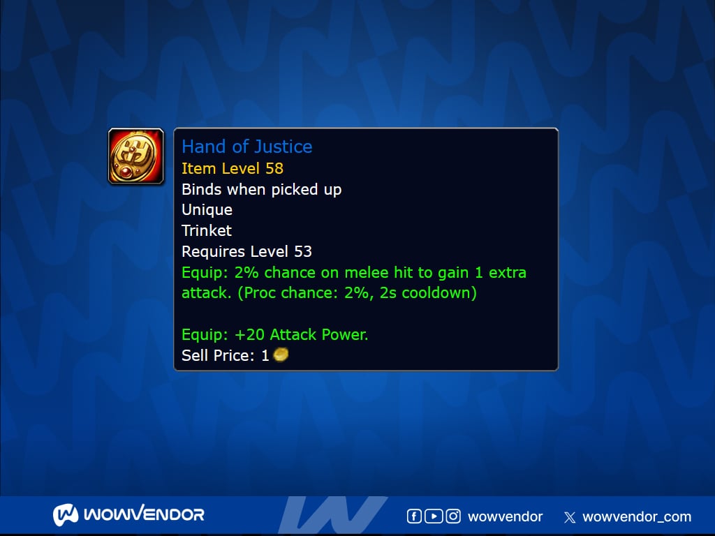 World of Warcraft Forever Hand of Justice item